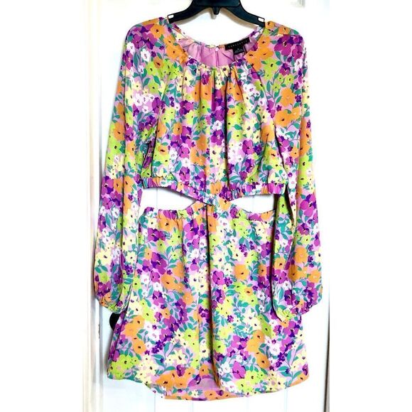 SANCTUARY - 🎉HPx2🎉 NWT - L XL Chiffon Floral Blouson Sleeve Cut-Out Mini Dress - Picture 15 of 16